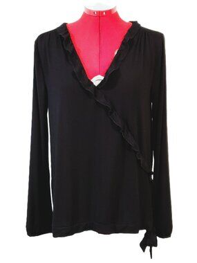 “J. Crew Mercantile” Black Faux Wrap Blouse – Size M